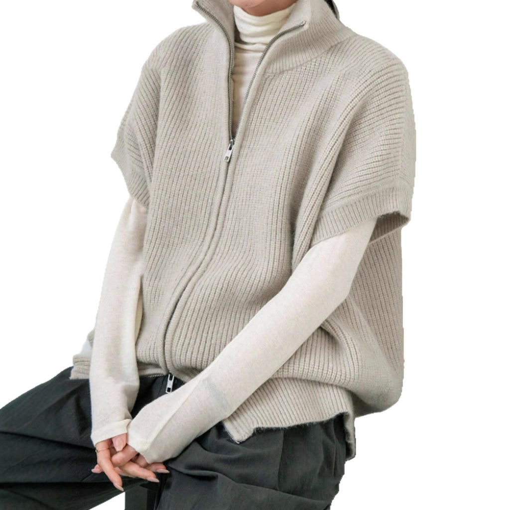 Knitted Cardigan Jacket With Short Sleeves And Ribbed Detailing Springsummer Style