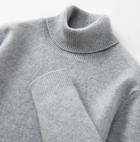 Men's Versatile Knitted Turtleneck Solid Color With Fur Sweater