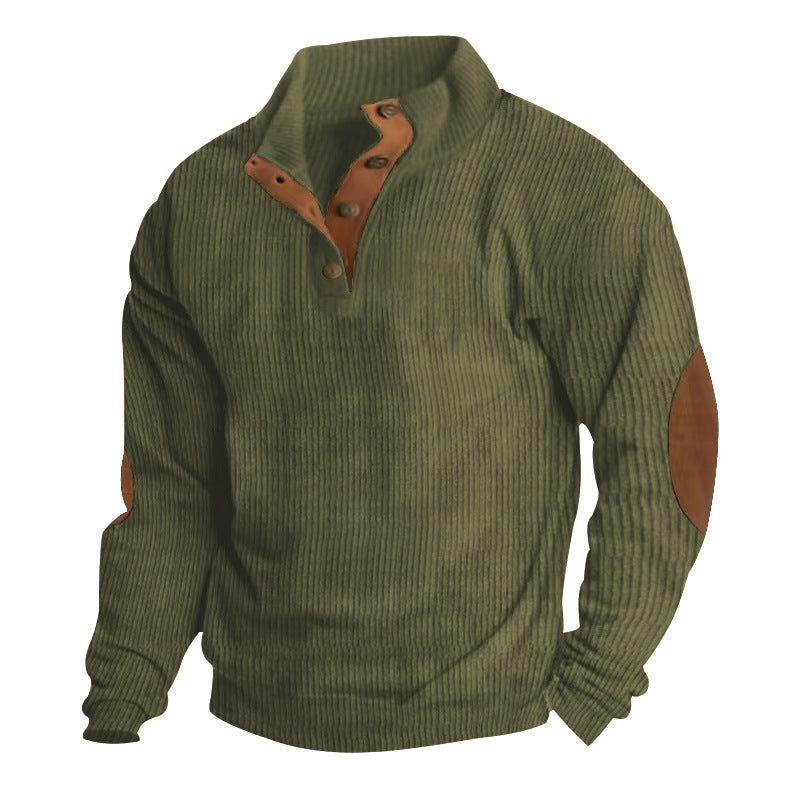 Men's Casual Stand-up Collar Long Sleeve Ribbed Corduroy Sweatshirt