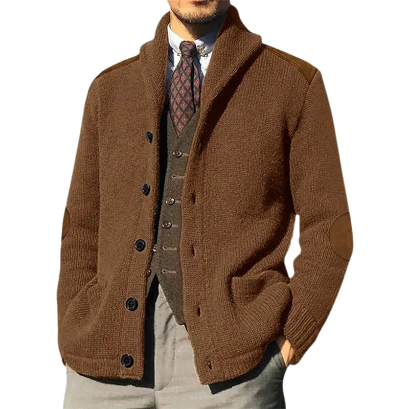 Patchwork Lapel Long Sleeve Knitted Cardigan