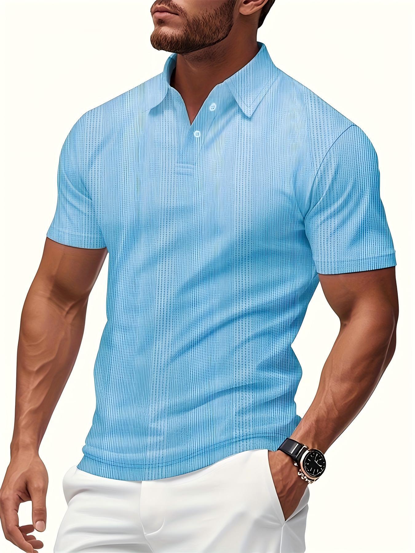 Mens Short-sleeve Lapel Textured T-shirt Top