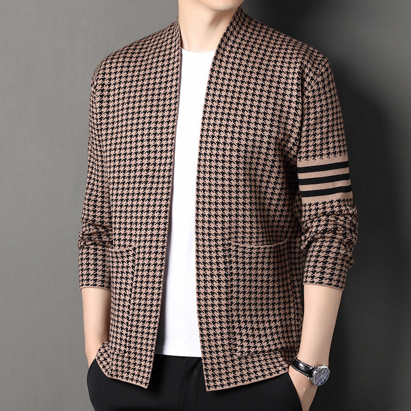 Knitted Cardigan Jacket Semi-scoop Neck Sweater