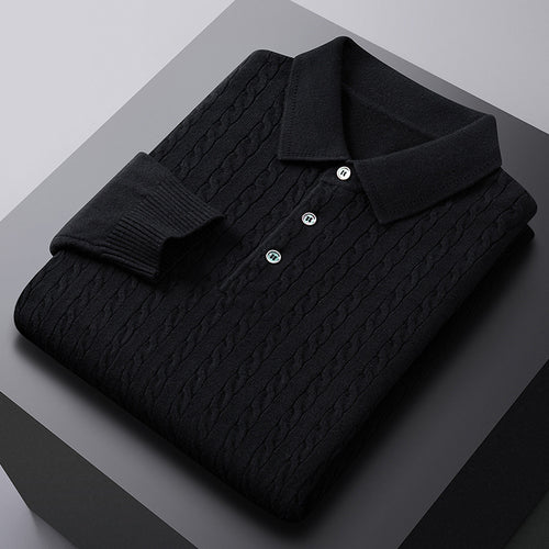 Autumn New Twisted Floral Polo Long Sleeve Loose Casual Bottoming Sweater For Men