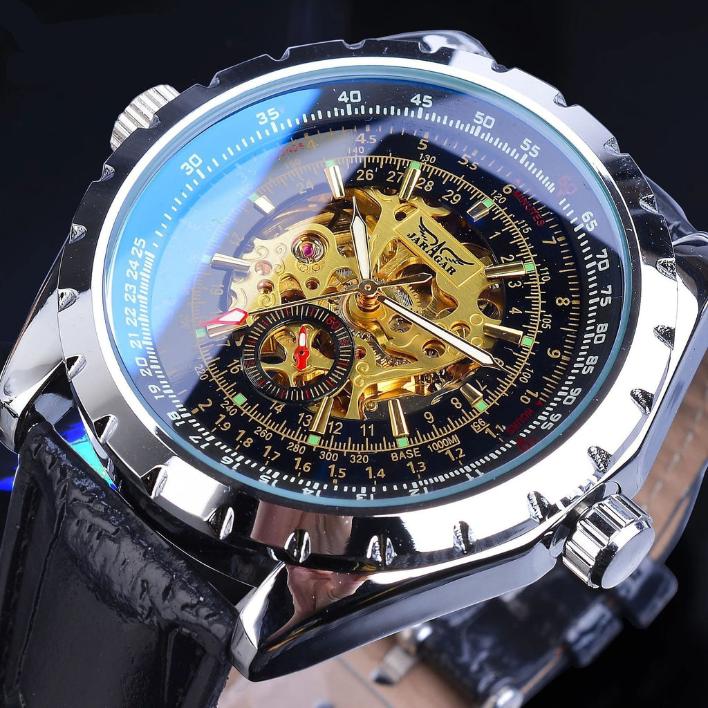 Business-Casual Blue Glass Hollowed-Out Large-Dial Automatic Mechanical Watch