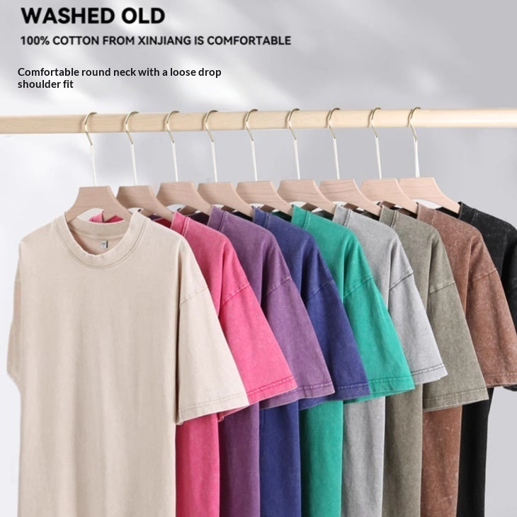 American-style Stir-fried Snowflake Batik Crewneck Short Sleeves